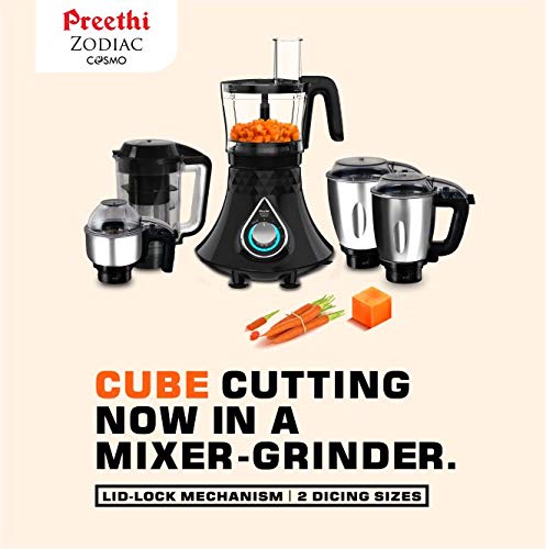Preethi Zodiac Cosmo MG236 mixer grinder 750 watt with 5 jars includes Super Extractor juicer Jar & Master chef + food processor Jar , Black