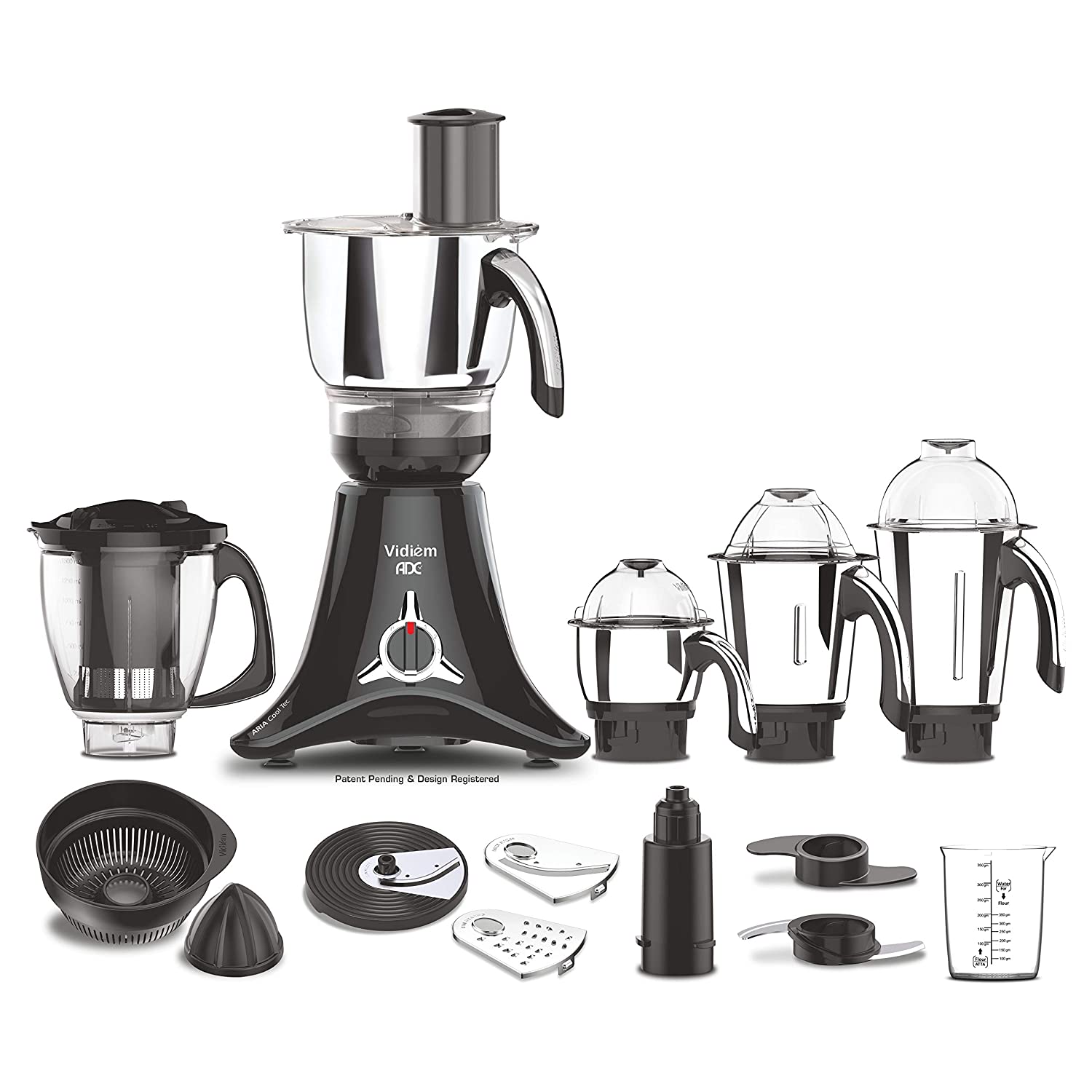 Vidiem ADC Mixer Grinder 579A (Black) | 750 watt Mixer grinder with 5 Jars in 1 Juicer | Leakproof Jars with self-lock for wet & dry spices, chutneys & curries | 5 Years Warranty | Mixie grinder