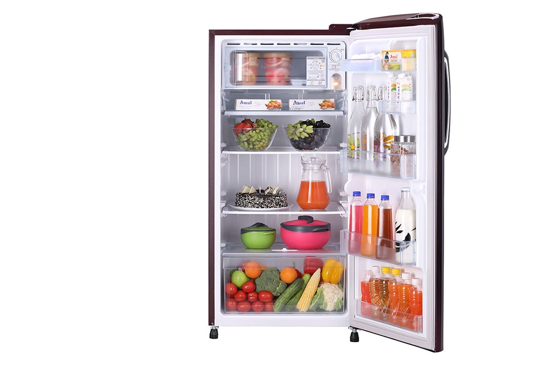 LG 215 L Single Door Refrigerator with SpillProof Toughened Glass Shelves in Scarlet Plumeria Color