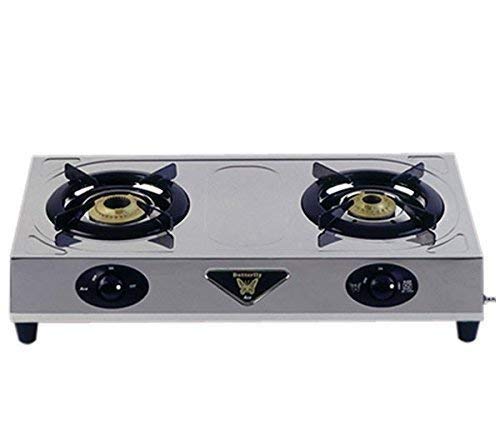 Butterfly Stainless Steel Ace 2 Burner Manual Heating Element Gas Stove (steel, 3-inch)