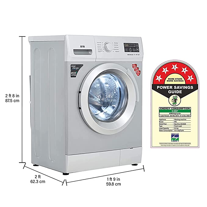 IFB 6 Kg 5 Star Fully-Automatic Front Loading Washing Machine (NEO DIVA SX, Silver,Cradle wash,3D wash technology)