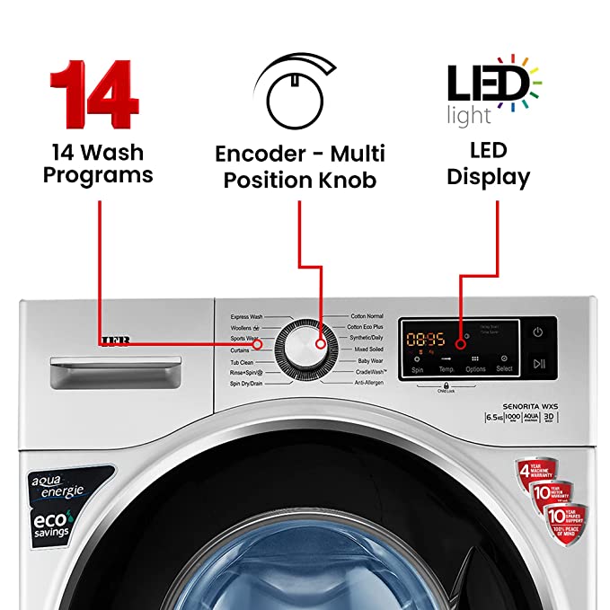 IFB 6.5 kg 5 Star Fully-Automatic Front Loading Washing Machine (Senorita WXS, Silver, In-Built Heater, 3D Wash Technology)