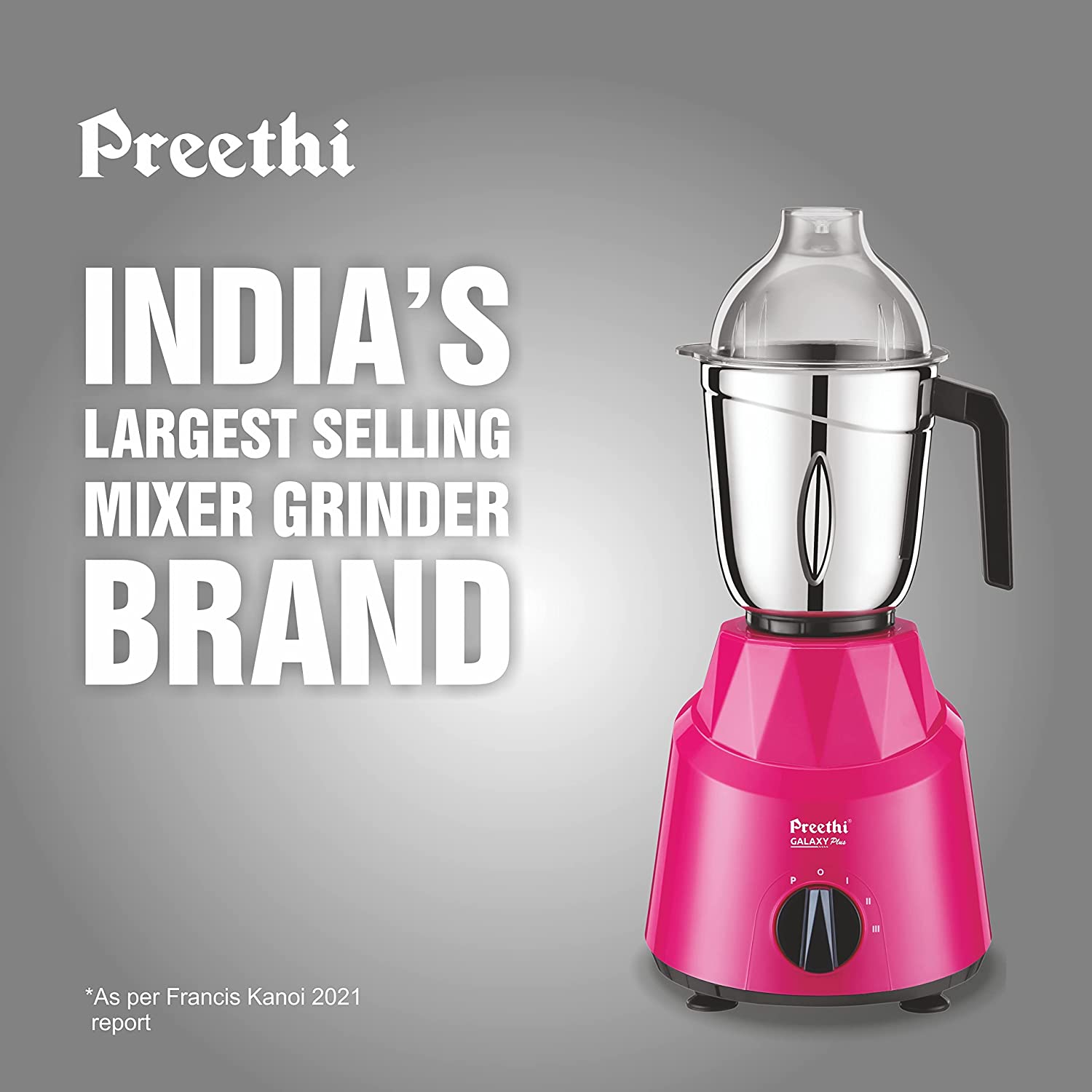Preethi Galaxy Plus MG-250 Mixer grinder, 750 watt, Pink/Black, 4 Jars - Super Extractor juicer Jar, Vega W5 Motor with 5yr Warranty & Lifelong Free Service