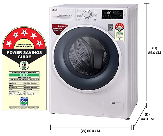LG 6.0 Kg 5 Star Inverter Fully-Automatic Front Loading Washing Machine (FHT1006ZNW, White, 6 Motion Direct Drive)