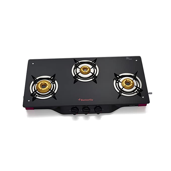 Butterfly Spectra Glass 3 Burner Gas Stove, Black/Pink, Manual