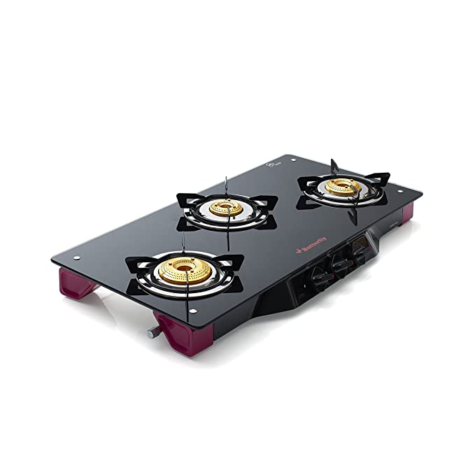 Butterfly Spectra Glass 3 Burner Gas Stove, Black/Pink, Manual