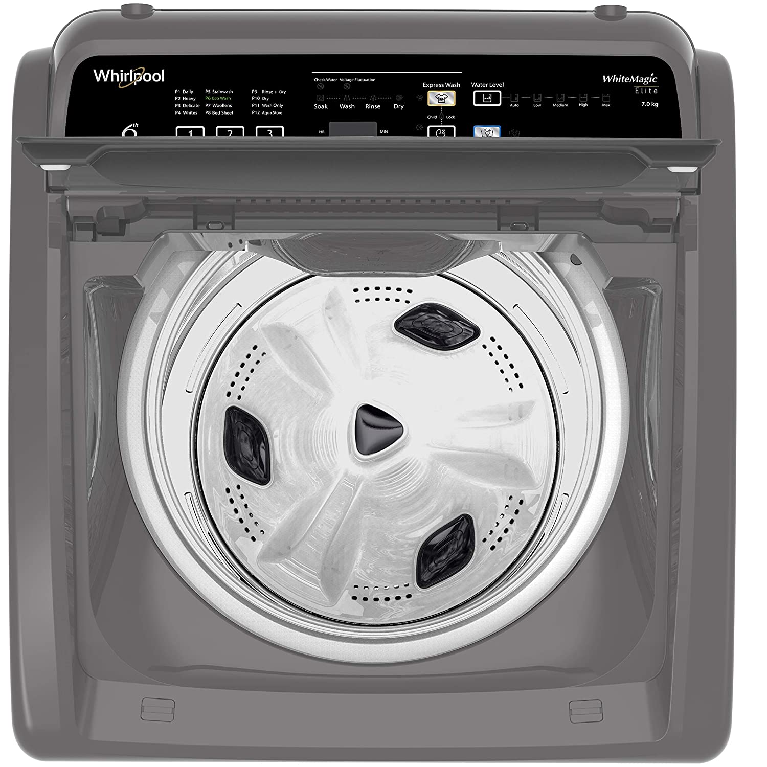Whirlpool 7 kg 5 Star Fully-Automatic Top Loading Washing Machine (WHITEMAGIC ELITE 7.0, Grey, Hard Water Wash)