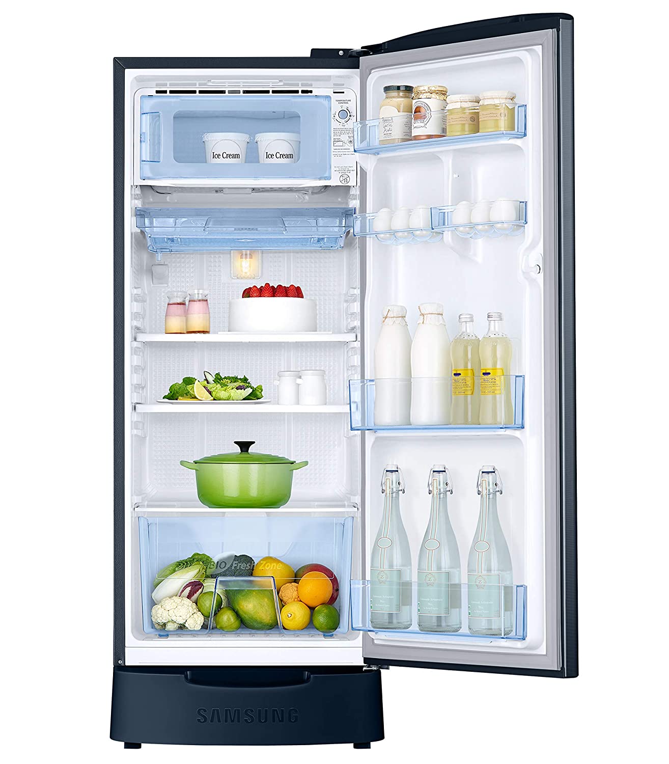 Samsung 192 L 2 Star Direct Cool Single Door Refrigerator (RR20A181BU8/HL, SAFFRON BLUE, Base stand drawer)