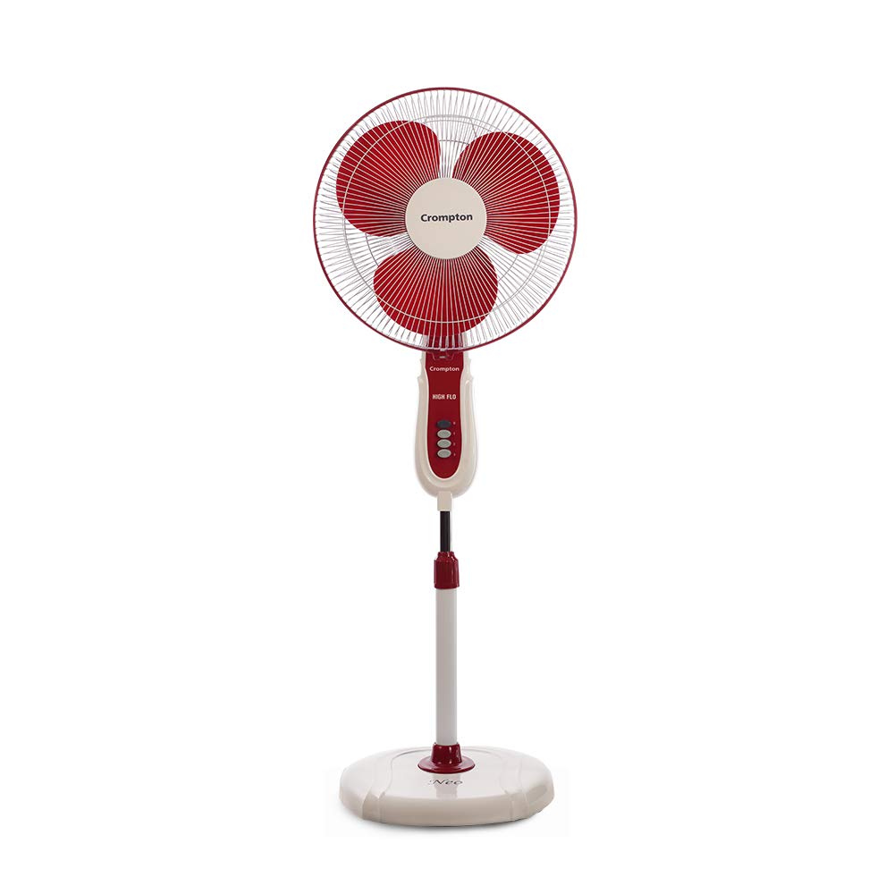Crompton High Flo Neo High Speed 400 mm (16 inch) 50W Oscillating Pedestal Fan (Crimson Red)