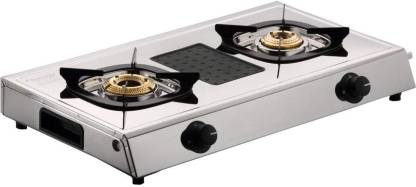 Butterfly Stainless Steel 2 Burner Matchless Stainless Steel Manual Gas Stove  (2 Burners)